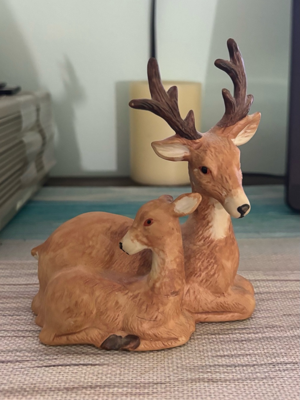 Rustic Brown Deer Family Figurine - Holiday Table Accent